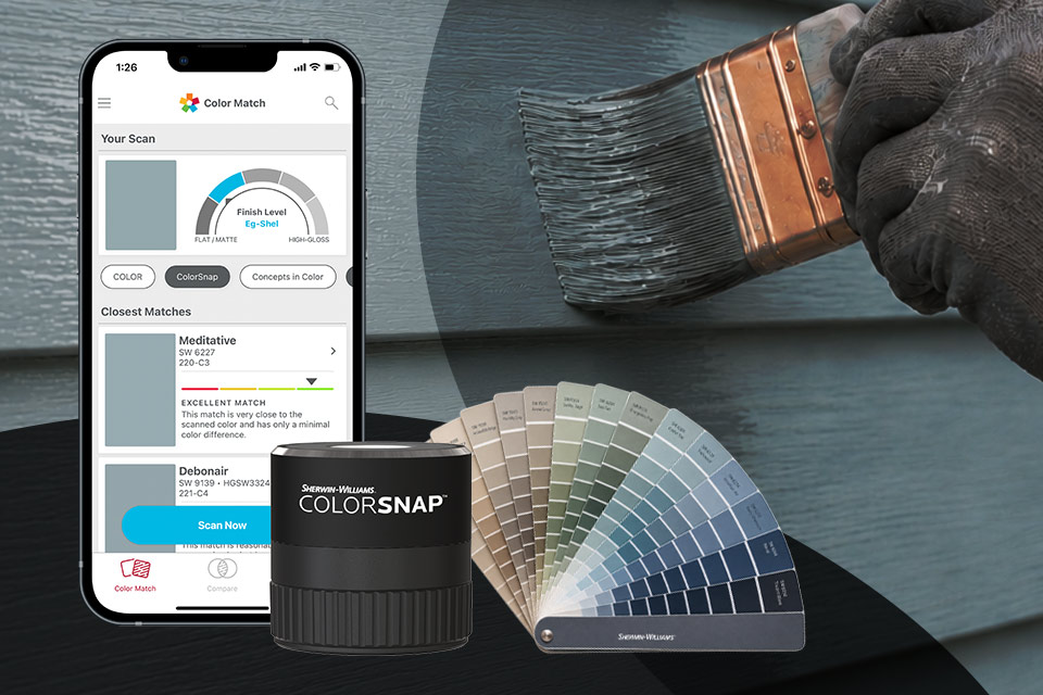 Sherwin-Williams color-matching tools for residential exterior painting